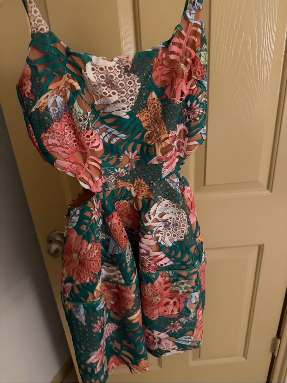 Elliatt Teal and Coral Floral Cutout Mini Dress